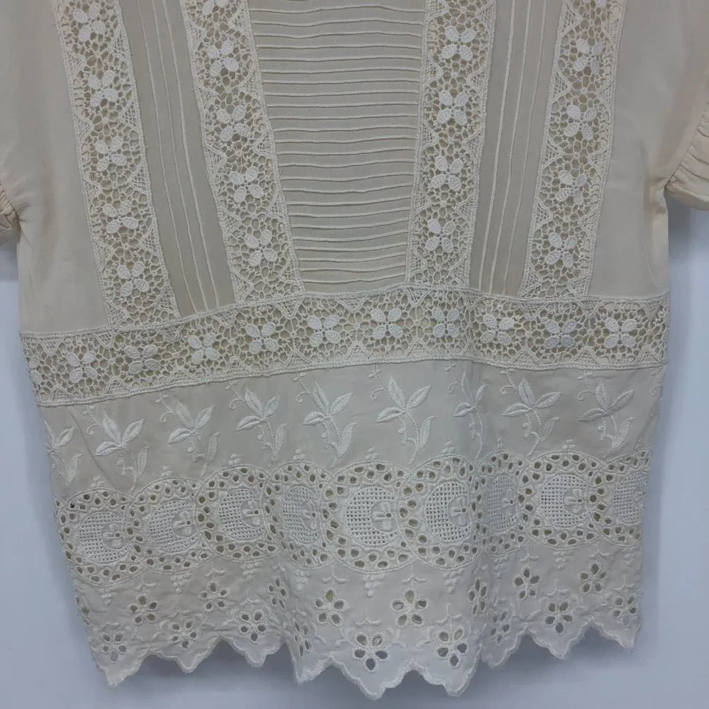 Ulla Johnson Adrienne Scalloped  Silk Eyelet Victorian Blouse Off White Size 2 - Picture 8 of 16